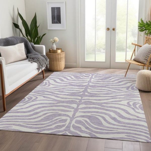 HomeRoots 8' X 10' Stylish Lavender & Ivory Animal Print Area Rug – UV Protected, Washable, Pet-Friendly Design! 681777