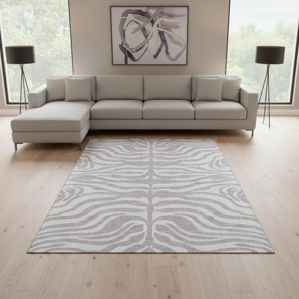 HomeRoots 9' X 12' Stylish Lavender and Ivory Animal Print Area Rug – Durable, Washable, UV Protected Design! 681778