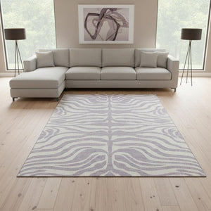 HomeRoots 10' X 14' Stylish Lavender & Ivory Animal Print Area Rug - Washable, Durable, UV Protected Design 681779