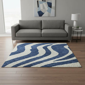 HomeRoots 5' X 8' Navy Blue & Ivory Animal Print Rug - Stylish, Washable, UV-Protected for Pet-Friendly Homes 681781