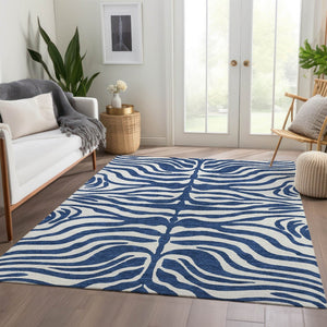 HomeRoots 5' X 8' Navy Blue & Ivory Animal Print Rug - Stylish, Washable, UV-Protected for Pet-Friendly Homes 681781