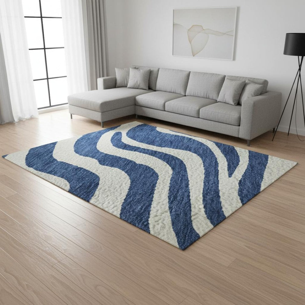 HomeRoots 8' X 10' Navy Blue & Ivory Animal Print Area Rug - Washable, Stain-Resistant, UV-Protected Design! 681783