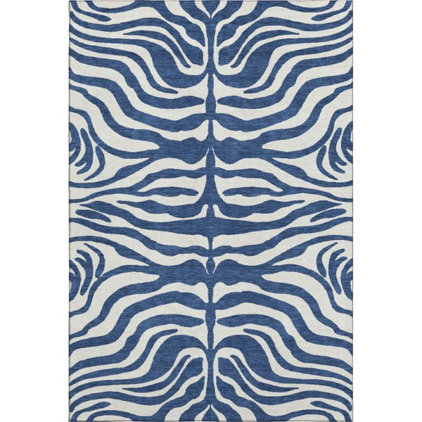 HomeRoots 8' X 10' Navy Blue & Ivory Animal Print Area Rug - Washable, Stain-Resistant, UV-Protected Design! 681783