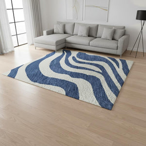 HomeRoots 10' Navy Blue & Ivory Animal Print Area Rug - Washable, UV-Protected, Durable for High-Traffic Spaces 681785