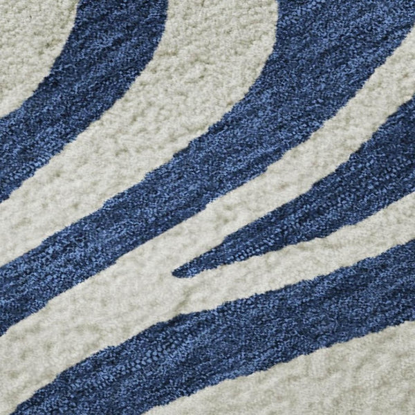 HomeRoots 10' Navy Blue & Ivory Animal Print Area Rug - Washable, UV-Protected, Durable for High-Traffic Spaces 681785