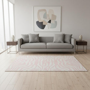 HomeRoots 5' X 8' Pink And Ivory Animal Print Washable Rug - Stylish, Durable, Easy-Care with UV Protection! 681787