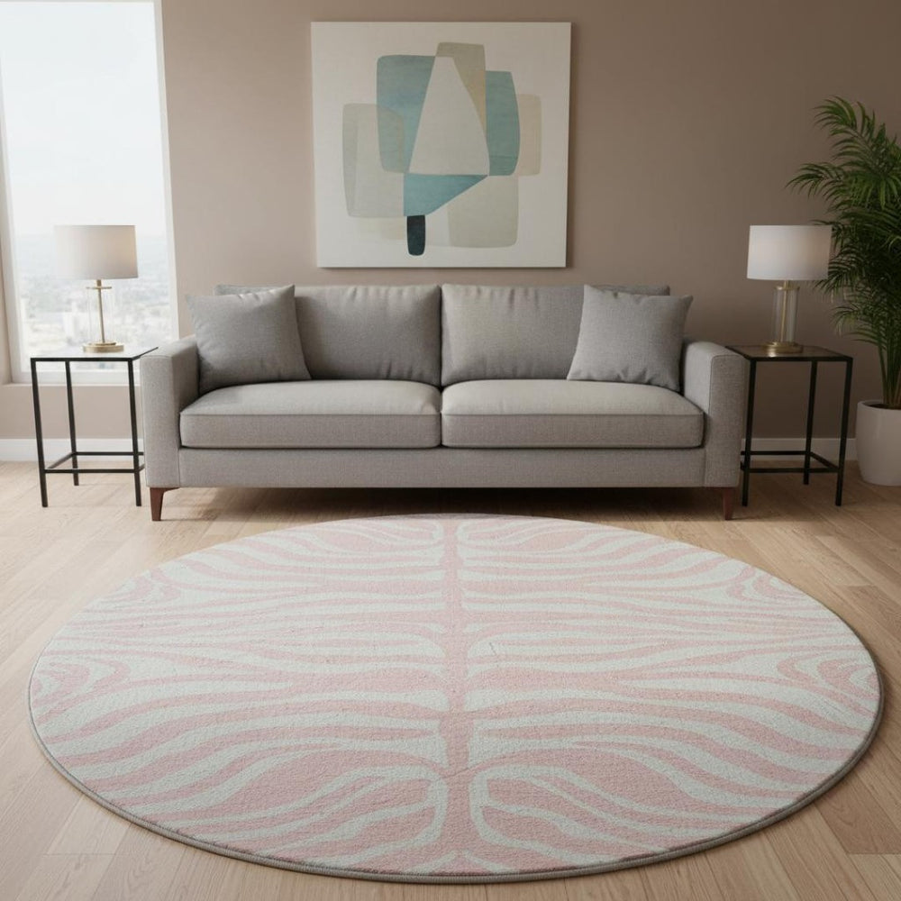 HomeRoots 8' Pink And Ivory Animal Print Round Rug - Washable, Durable, UV-Protected for Homes with Kids & Pets 681788