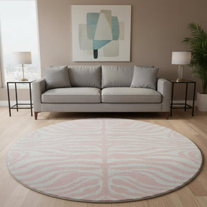HomeRoots 8' Pink And Ivory Animal Print Round Rug - Washable, Durable, UV-Protected for Homes with Kids & Pets 681788
