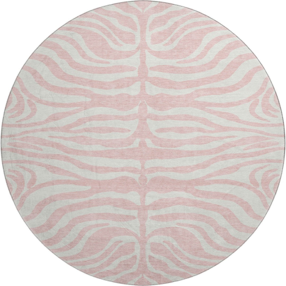 HomeRoots 8' Pink And Ivory Animal Print Round Rug - Washable, Durable, UV-Protected for Homes with Kids & Pets 681788