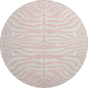 HomeRoots 8' Pink And Ivory Animal Print Round Rug - Washable, Durable, UV-Protected for Homes with Kids & Pets 681788