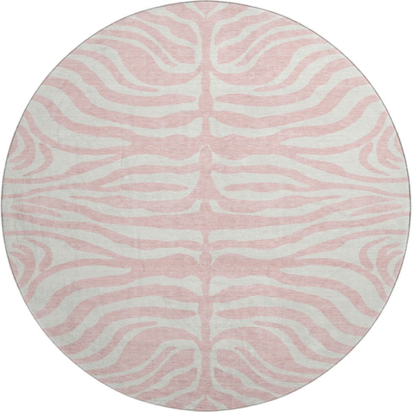 HomeRoots 8' Pink And Ivory Animal Print Round Rug - Washable, Durable, UV-Protected for Homes with Kids & Pets 681788