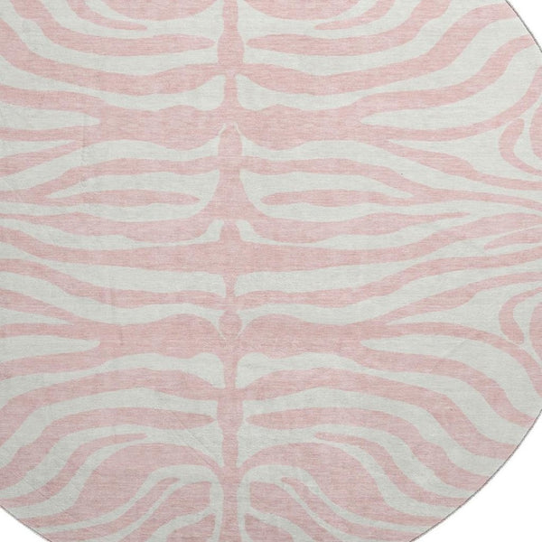 HomeRoots 8' Pink And Ivory Animal Print Round Rug - Washable, Durable, UV-Protected for Homes with Kids & Pets 681788