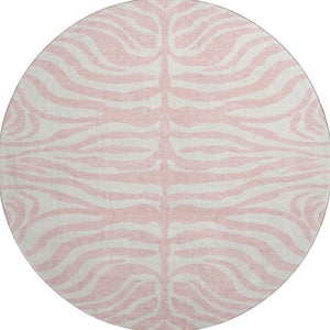 HomeRoots 8' Pink And Ivory Animal Print Round Rug - Washable, Durable, UV-Protected for Homes with Kids & Pets 681788