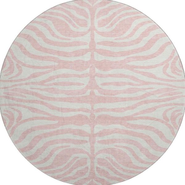 HomeRoots 8' Pink And Ivory Animal Print Round Rug - Washable, Durable, UV-Protected for Homes with Kids & Pets 681788