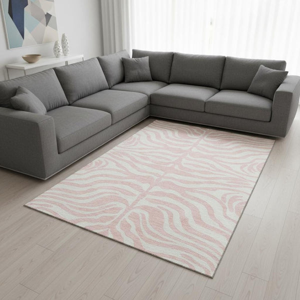 HomeRoots 8' X 10' Pink And Ivory Animal Print Washable Area Rug - Stylish, Durable, Stain Resistant & UV Protected! 681789