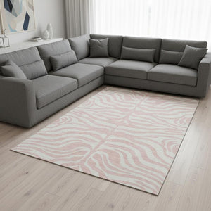 HomeRoots 9' X 12' Pink and Ivory Animal Print Area Rug - Soft, Washable, UV-Protected, Pet-Friendly Design 681790