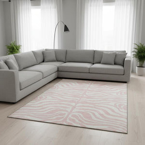 HomeRoots 10' Pink and Ivory Animal Print Washable Area Rug - Durable, UV-Protected, Stylish for Any Room! 681791