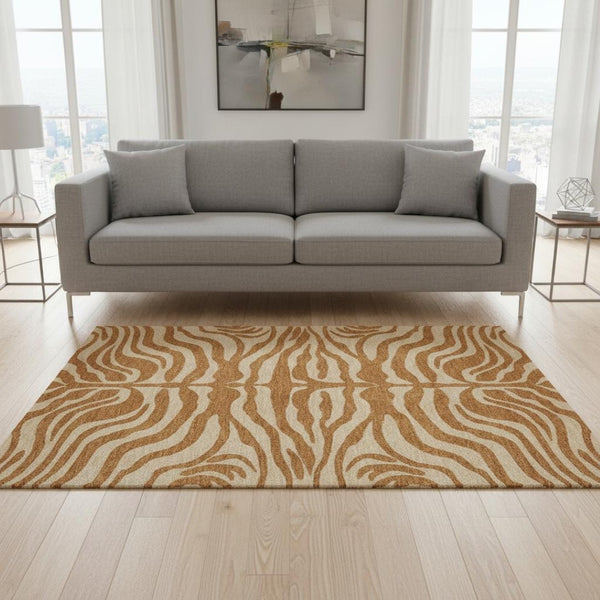 HomeRoots 5' X 8' Stylish Rust and Beige Animal Print Area Rug with UV Protection for Easy Care and Durability 681793