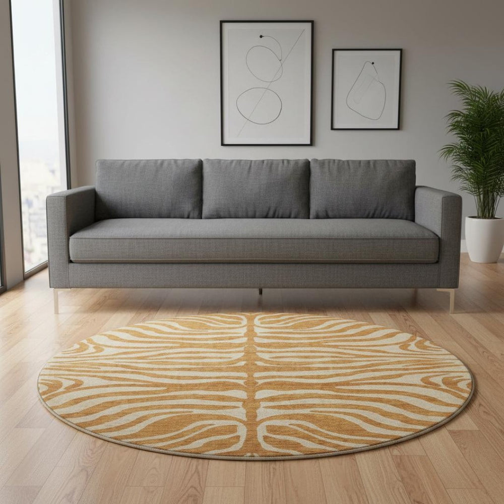HomeRoots 8' Washable Round Rug in Rust and Beige - Stylish Animal Print with UV Protection & Stain Resistance 681794