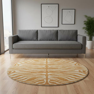 HomeRoots 8' Washable Round Rug in Rust and Beige - Stylish Animal Print with UV Protection & Stain Resistance 681794