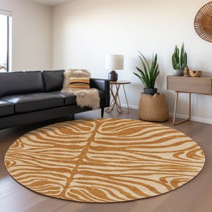HomeRoots 8' Washable Round Rug in Rust and Beige - Stylish Animal Print with UV Protection & Stain Resistance 681794