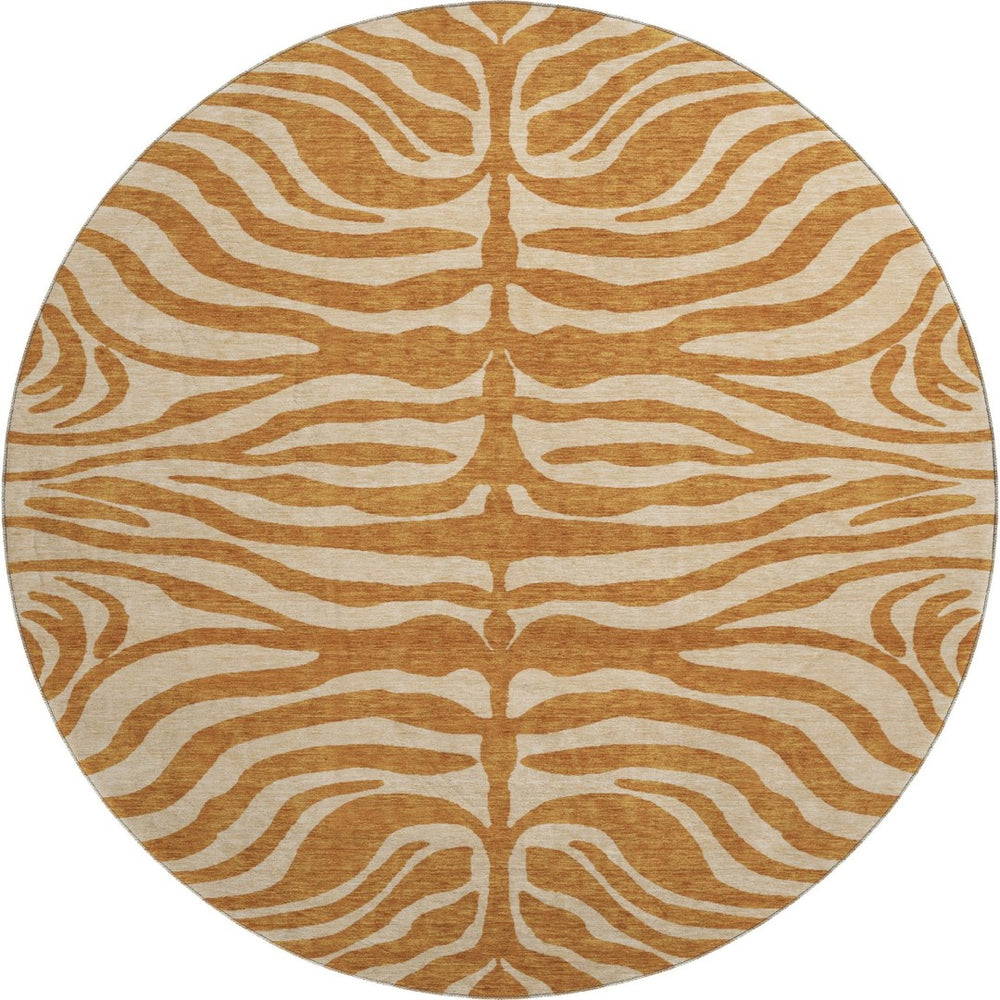 HomeRoots 8' Washable Round Rug in Rust and Beige - Stylish Animal Print with UV Protection & Stain Resistance 681794
