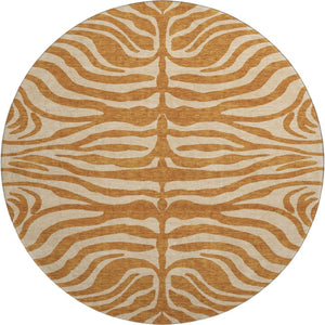 HomeRoots 8' Washable Round Rug in Rust and Beige - Stylish Animal Print with UV Protection & Stain Resistance 681794