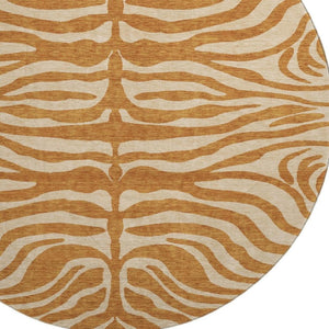 HomeRoots 8' Washable Round Rug in Rust and Beige - Stylish Animal Print with UV Protection & Stain Resistance 681794