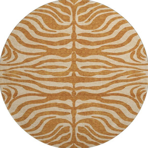 HomeRoots 8' Washable Round Rug in Rust and Beige - Stylish Animal Print with UV Protection & Stain Resistance 681794