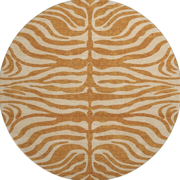 HomeRoots 8' Washable Round Rug in Rust and Beige - Stylish Animal Print with UV Protection & Stain Resistance 681794