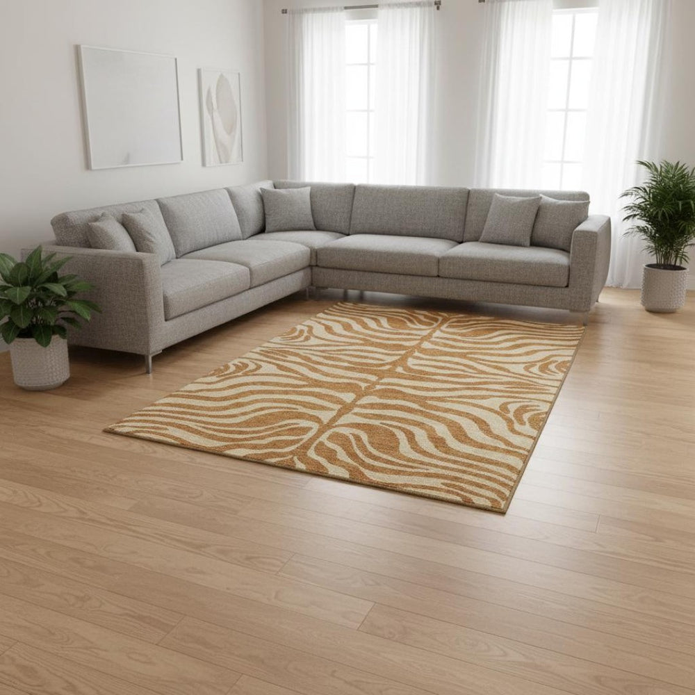 HomeRoots 8' X 10' Stylish Rust & Beige Animal Print Area Rug - Washable, UV-Protected & Perfect for Kids! 681795