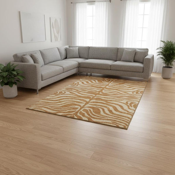 HomeRoots 8' X 10' Stylish Rust & Beige Animal Print Area Rug - Washable, UV-Protected & Perfect for Kids! 681795