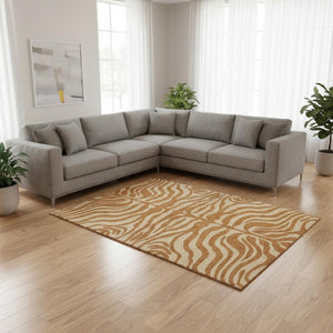 HomeRoots 9' X 12' Stylish Rust and Beige Animal Print Area Rug – Durable, Washable, UV Protected & Easy Care! 681796