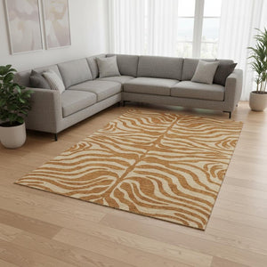 HomeRoots 10' X 14' Stylish Rust & Beige Animal Print Area Rug – Washable, Stain Resistant, UV Protected Design 681797