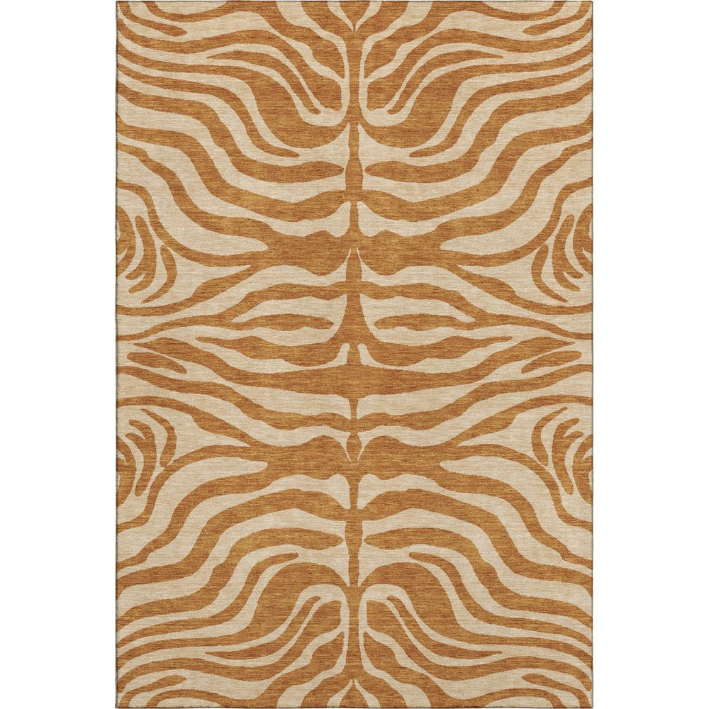 HomeRoots 10' X 14' Stylish Rust & Beige Animal Print Area Rug – Washable, Stain Resistant, UV Protected Design 681797