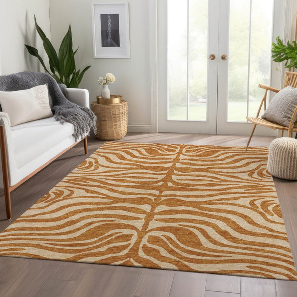 HomeRoots 10' X 14' Stylish Rust & Beige Animal Print Area Rug – Washable, Stain Resistant, UV Protected Design 681797