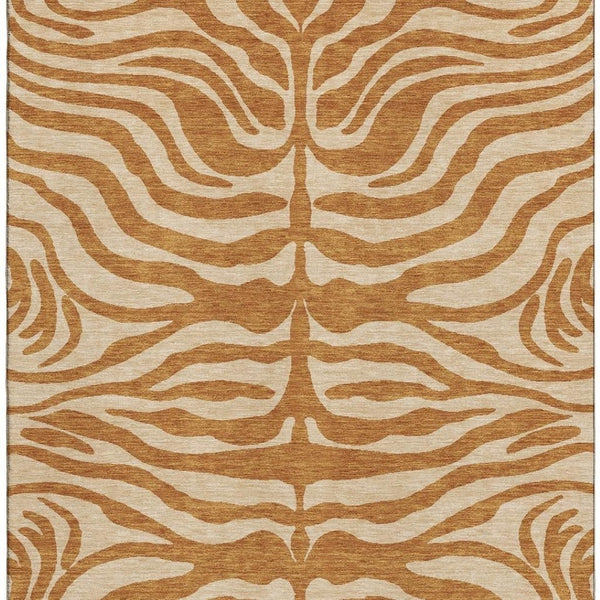 HomeRoots 10' X 14' Stylish Rust & Beige Animal Print Area Rug – Washable, Stain Resistant, UV Protected Design 681797