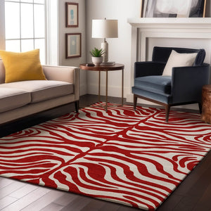 HomeRoots 5' X 8' Red And Ivory Animal Print Area Rug - Stylish, Washable, UV-Protected for Everyday Use! 681799