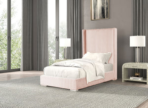 English Elm Pink Full Size Contemporary Bed with Fur Chenille Upholstery, Mattress-Ready, Wood Frame 59x84x68 Pink 65 L x 73.5 W x 6.5 H B2741P320870