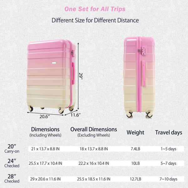 English Elm Luggage Sets 3 Piece Abs Hardshell Spinner Suitcase Collection with Tsa Lock Pink N726P281629S