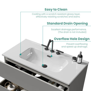 English Elm BB0936Y331, Integrated Gloss White Ceramic Basin 40.7x23x11.2 in – Seamless Durable Sink, Easy Care W1865P230032