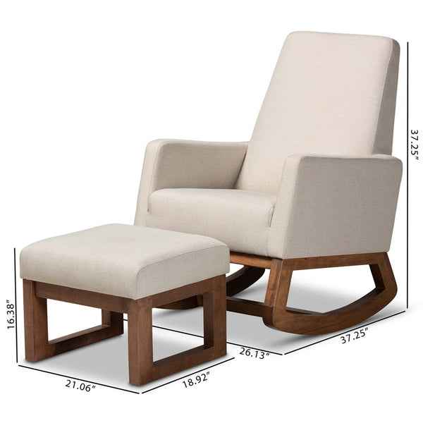 Baxton Studio Baxton Studio Yashiya Mid-Century Rocking Chair & Ottoman Set - Light Beige Comfort & Style BBT5200-Light Beige Set