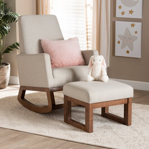 Baxton Studio Baxton Studio Yashiya Mid-Century Rocking Chair & Ottoman Set - Light Beige Comfort & Style BBT5200-Light Beige Set