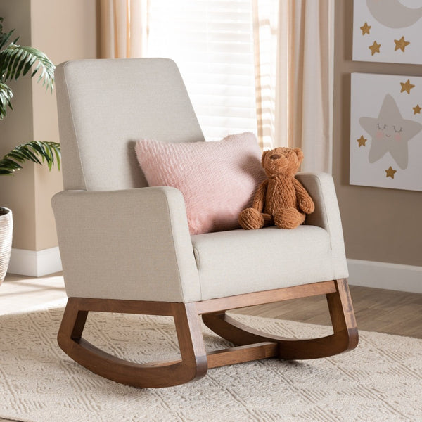 Baxton Studio Baxton Studio Yashiya Mid-Century Rocking Chair - Light Beige Upholstered Comfort for Any Space BBT5199-Light Beige