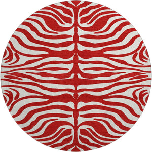 HomeRoots 8' Red And Ivory Animal Print Washable Round Rug – UV Protected, Stain Resistant, Perfect for High-Traffic Areas 681800