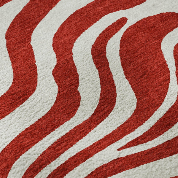 HomeRoots 8' Red And Ivory Animal Print Washable Round Rug – UV Protected, Stain Resistant, Perfect for High-Traffic Areas 681800