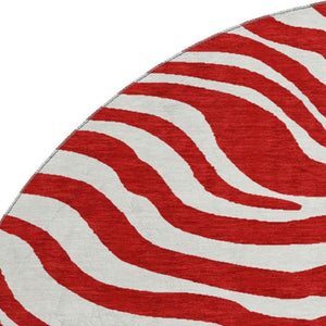 HomeRoots 8' Red And Ivory Animal Print Washable Round Rug – UV Protected, Stain Resistant, Perfect for High-Traffic Areas 681800