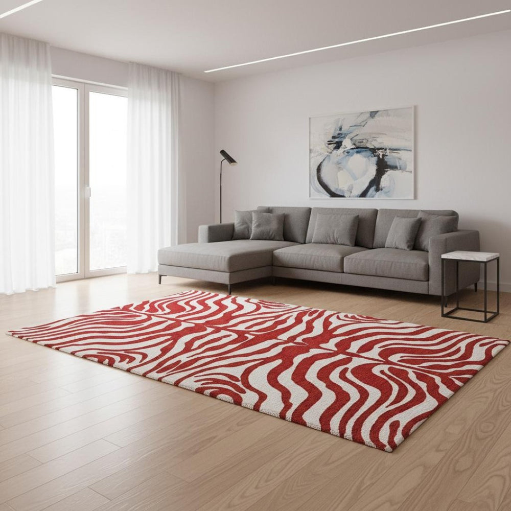 HomeRoots 8' X 10' Red & Ivory Animal Print Area Rug - Stylish, Washable & UV-Protected for Busy Homes 681801