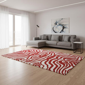 HomeRoots 8' X 10' Red & Ivory Animal Print Area Rug - Stylish, Washable & UV-Protected for Busy Homes 681801