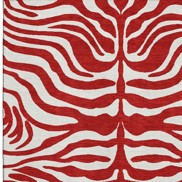HomeRoots 8' X 10' Red & Ivory Animal Print Area Rug - Stylish, Washable & UV-Protected for Busy Homes 681801